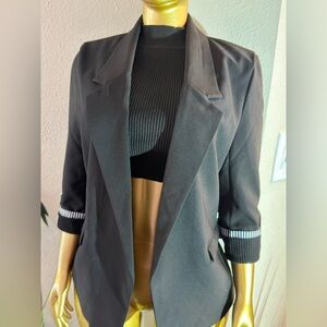New York & Company Black Blazer with Striped Cuffs